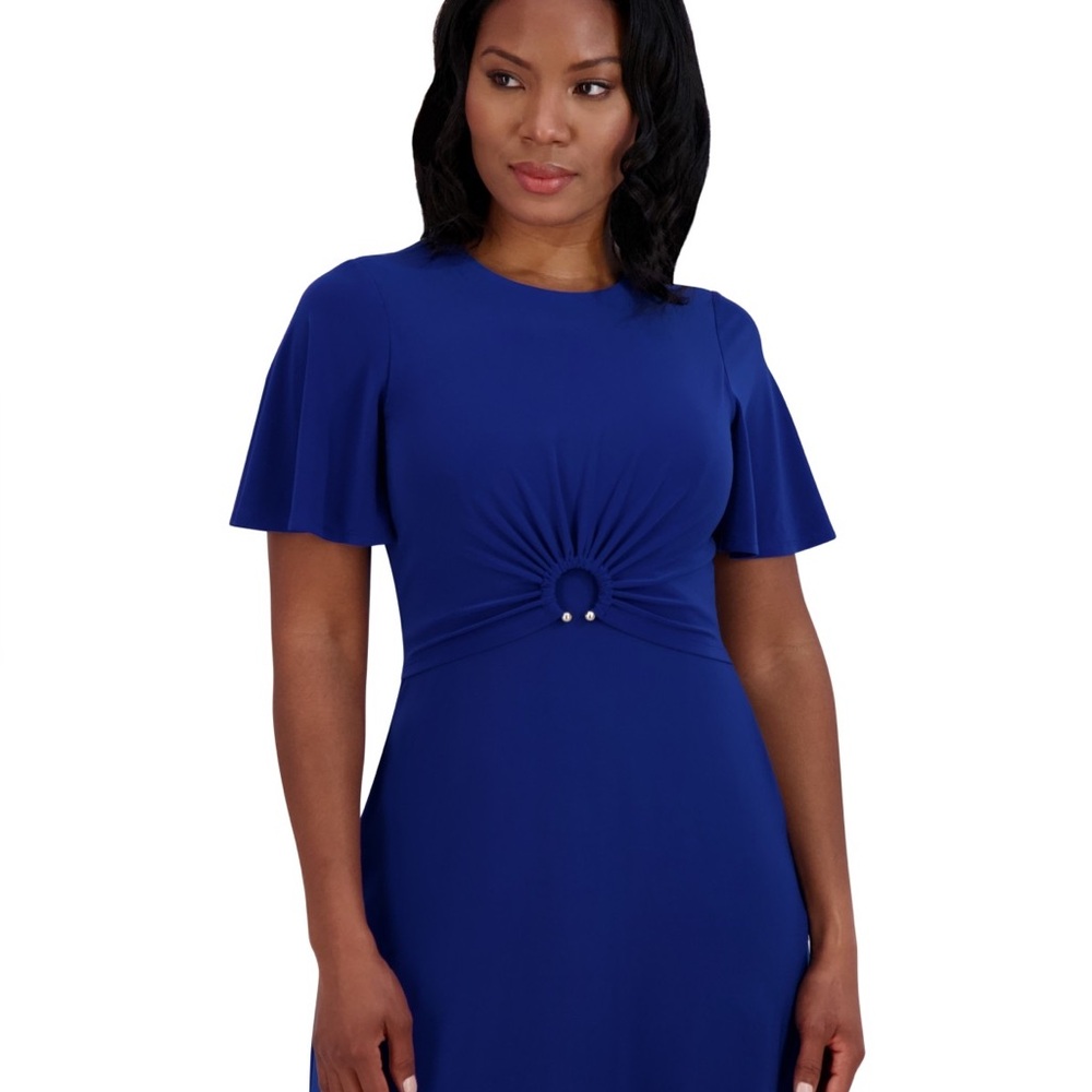 Jessica Howard Petite Royal Blue Jersey Midi Dress 8P NWT Round Neck Classic Fit - Picture 7 of 7